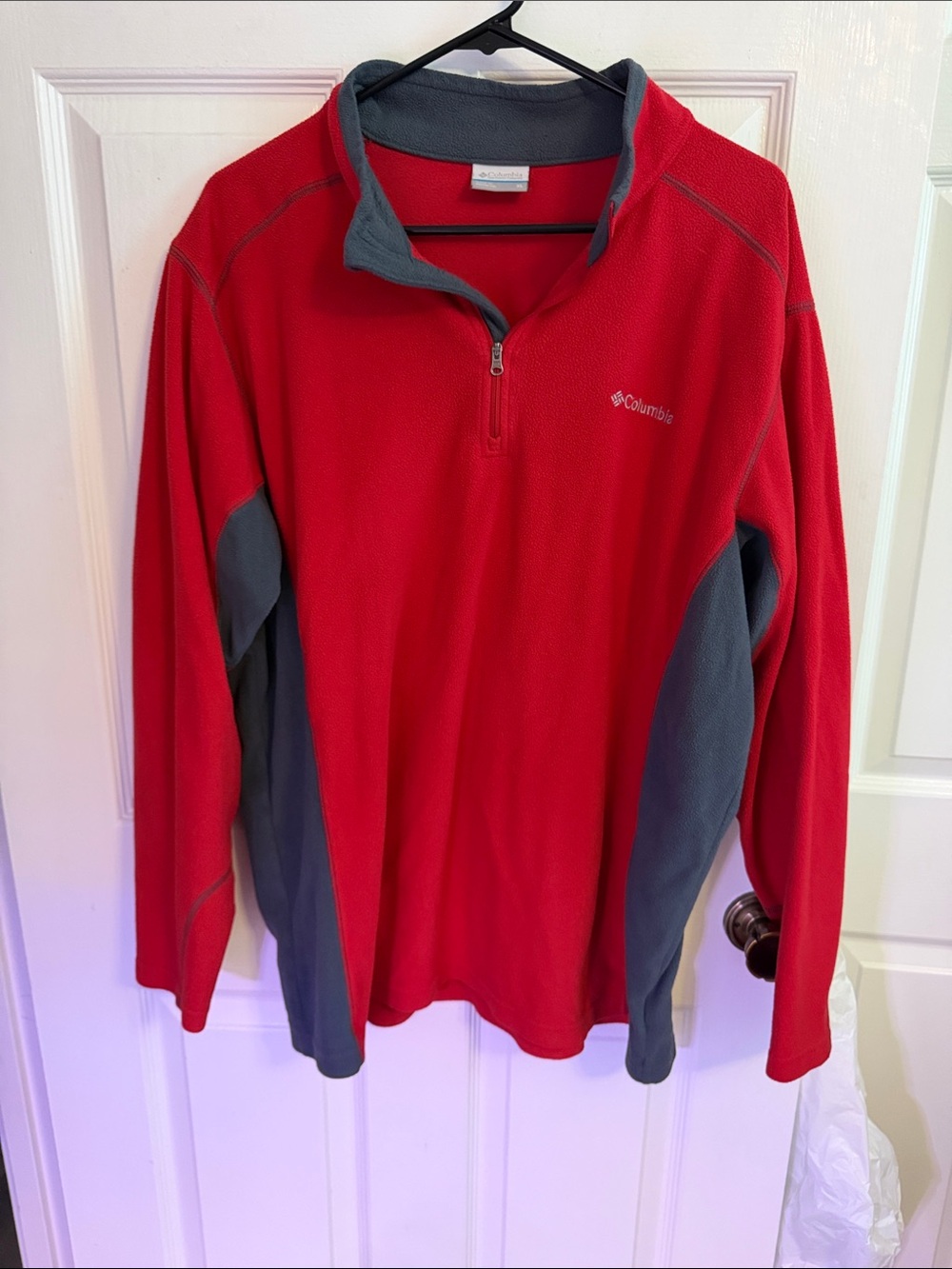 Columbia Red and Gray Quarter-Zip Performance Fleece- Mens XL